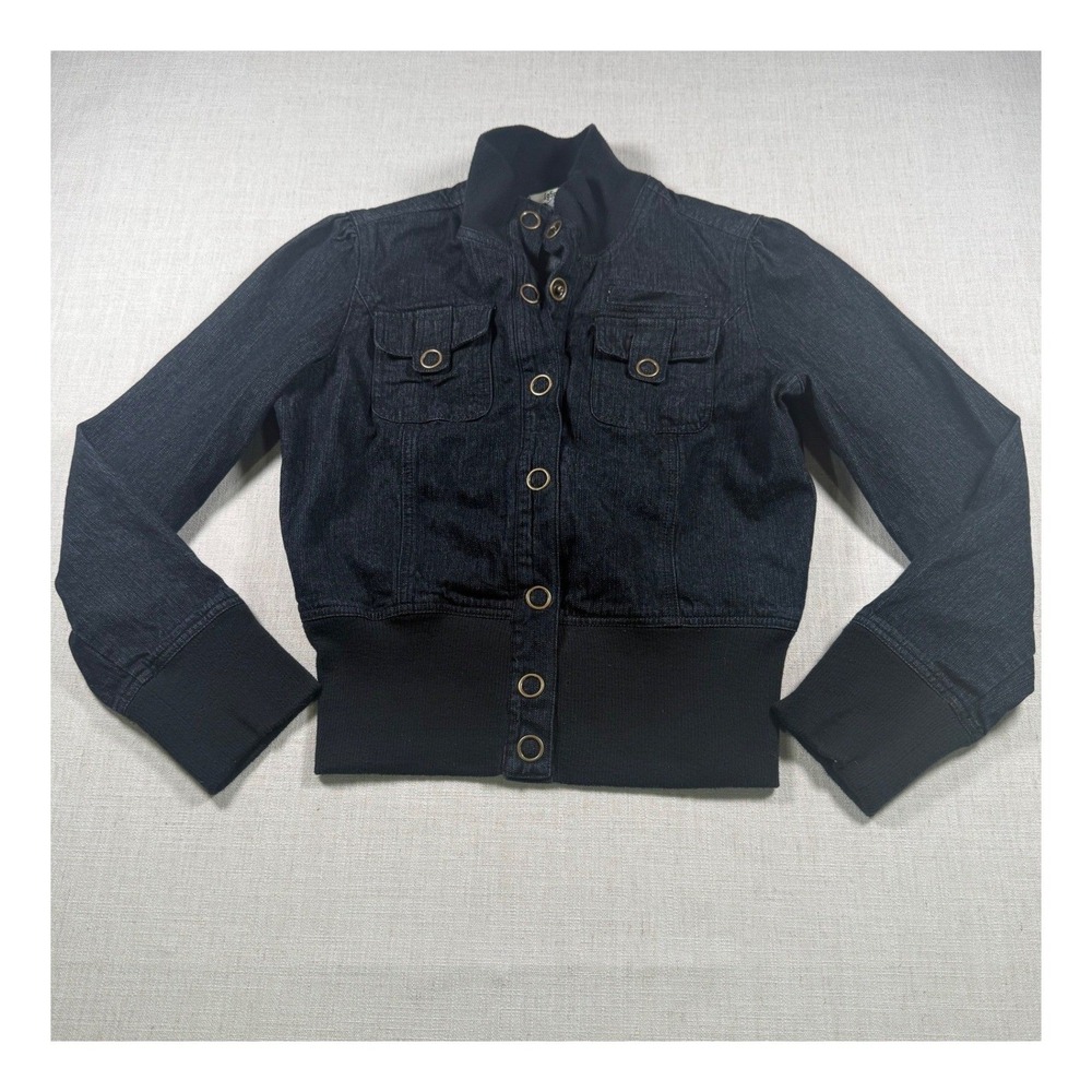 1955 Vintage Dark Blue Denim Cropped Bomber Jacket Womens Large 90s Y2K Style